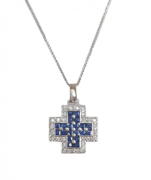 BAPTISMAL CROSS 18CT WITH WHITE DIAMONDS 0.10ct AND SAPPHIRES